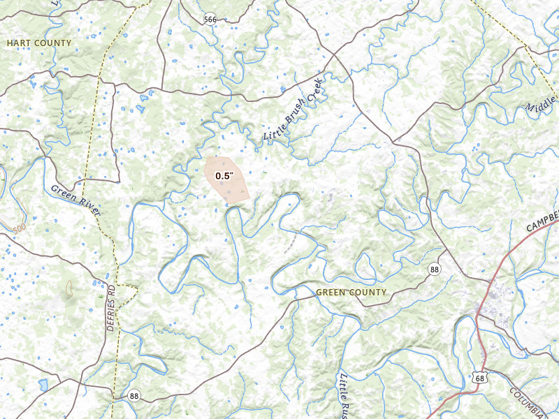 Radar-estimated hail-size map of the storm over Greensburg, KY