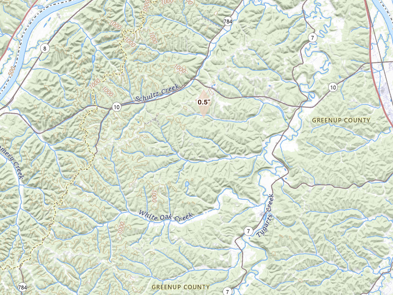 Radar-estimated hail-size map of the storm over Greenup, KY on Jul 27, 2026
