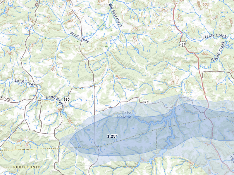 NEXRAD radar-signature map of the hail over Greenville, KY