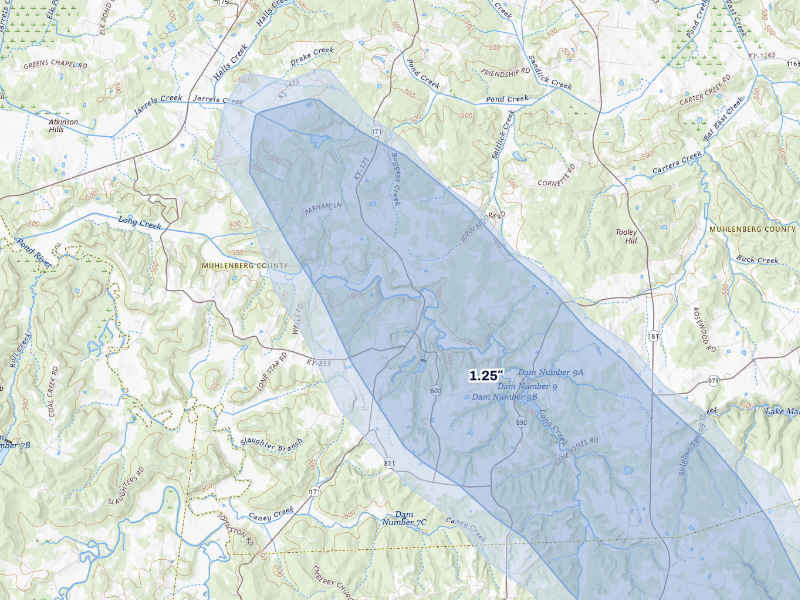 NEXRAD radar-signature map of the hail storm over Greenville, KY on Aug 22, 2026