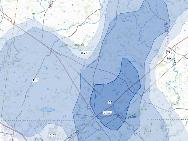 NEXRAD radar-signature map of the hail over Guthrie, KY