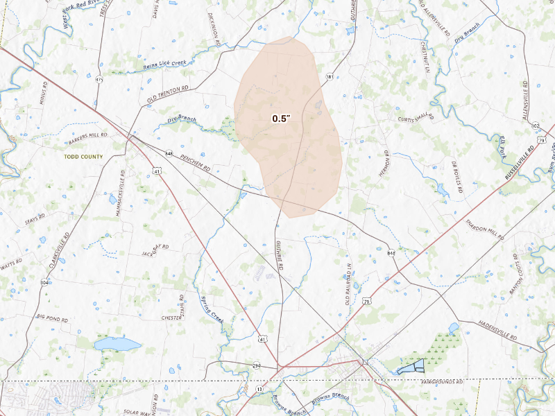Radar-estimated hail-size map of the storm over Guthrie, KY