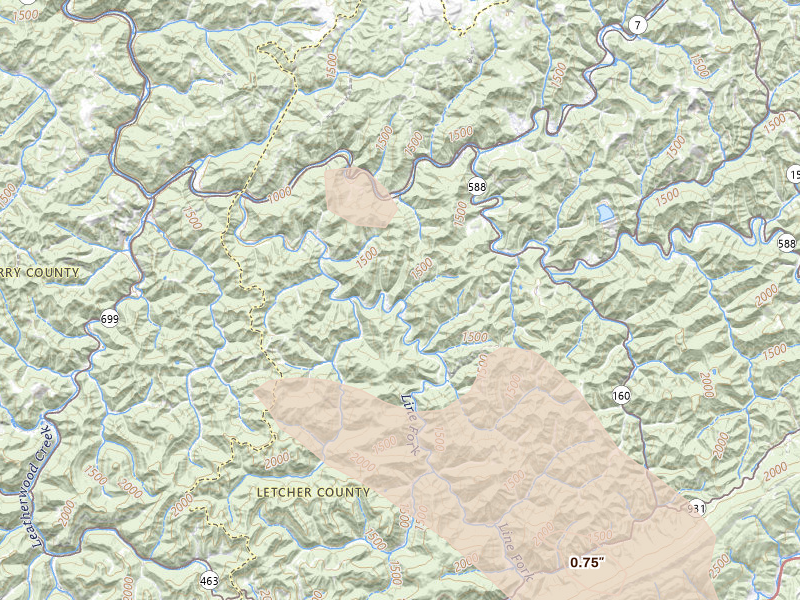 Radar-estimated hail-size map of the storm over Hallie, KY on Aug 22, 2026