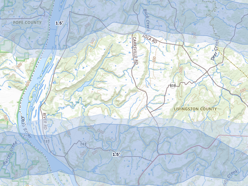 NEXRAD radar-signature map of the hail over Hampton, KY