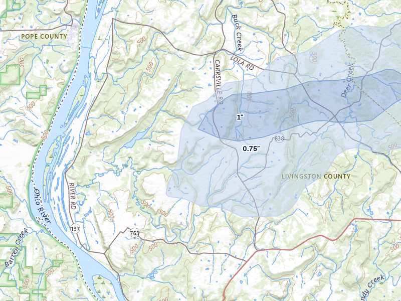 NEXRAD radar-signature map of the hail storm over Hampton, KY on Jun 27, 2026