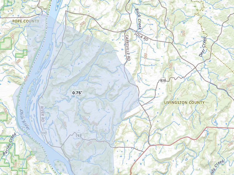 NEXRAD radar-signature map of the hail storm over Hampton, KY on Jul 10, 2026