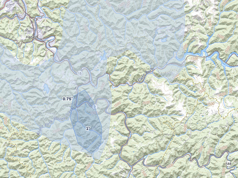 NEXRAD radar-signature map of the hail storm over Happy, KY on Aug 13, 2026
