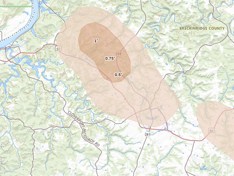 Radar-estimated hail-size map of the storm over Hardinsburg, KY