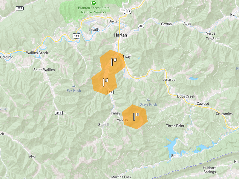 Hail map of Harlan, KY on Jul 4, 2026, hail up to 1"