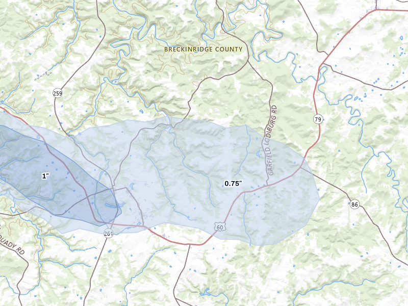 NEXRAD radar-signature map of the hail over Harned, KY