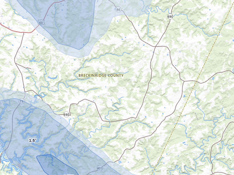 NEXRAD radar-signature map of the hail storm over Harned, KY on Aug 12, 2026