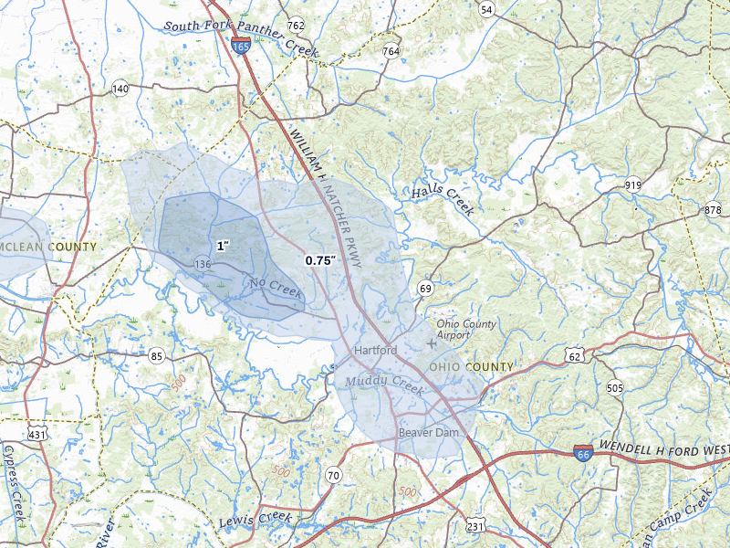 NEXRAD radar-signature map of the hail storm over Hartford, KY on Jun 27, 2026