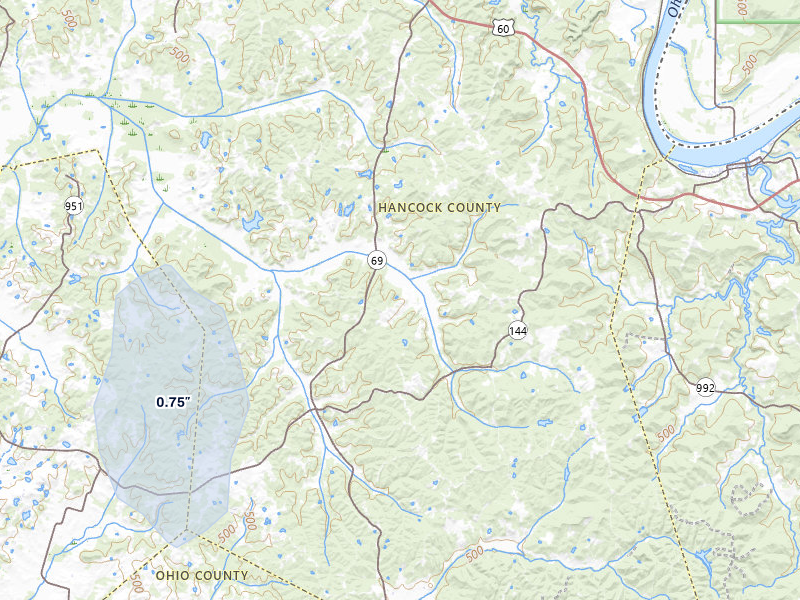 NEXRAD radar-signature map of the hail storm over Hawesville, KY on Jul 3, 2026