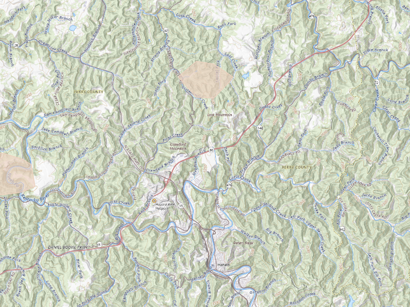 Radar-estimated hail-size map of the storm over Hazard, KY on Aug 22, 2026