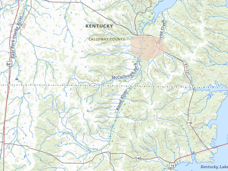 Radar-estimated hail-size map of the storm over Hazel, KY on Apr 16, 2026
