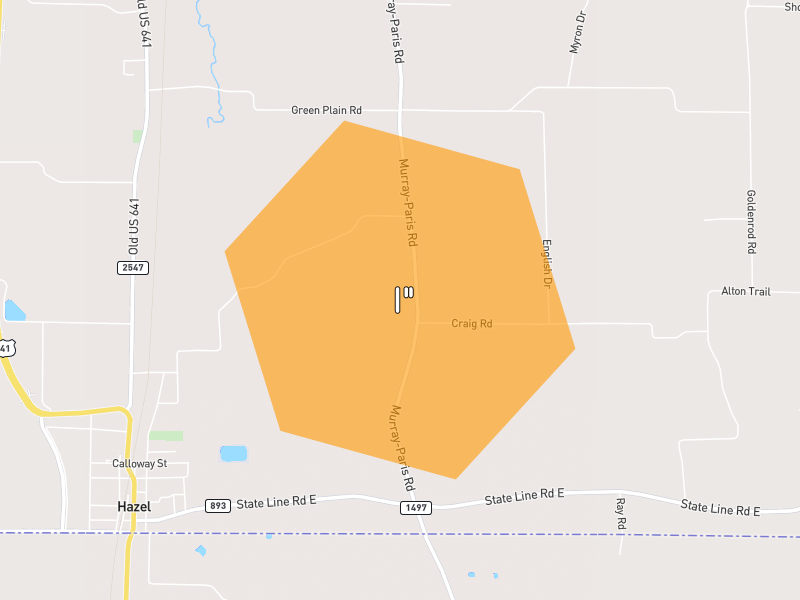 Hail map of Hazel, KY on Jul 3, 2026, hail up to 1"