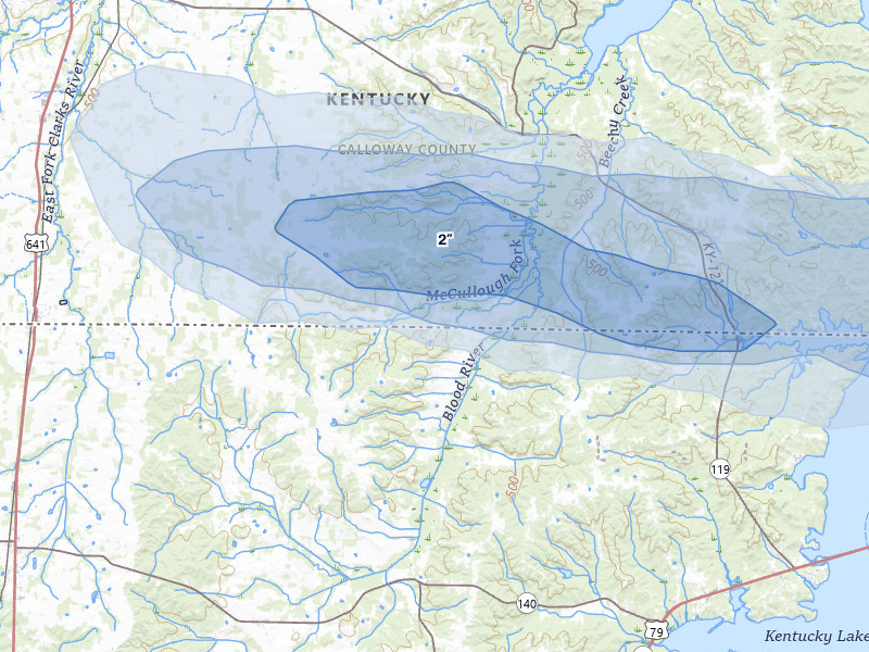 NEXRAD radar-signature map of the hail over Hazel, KY