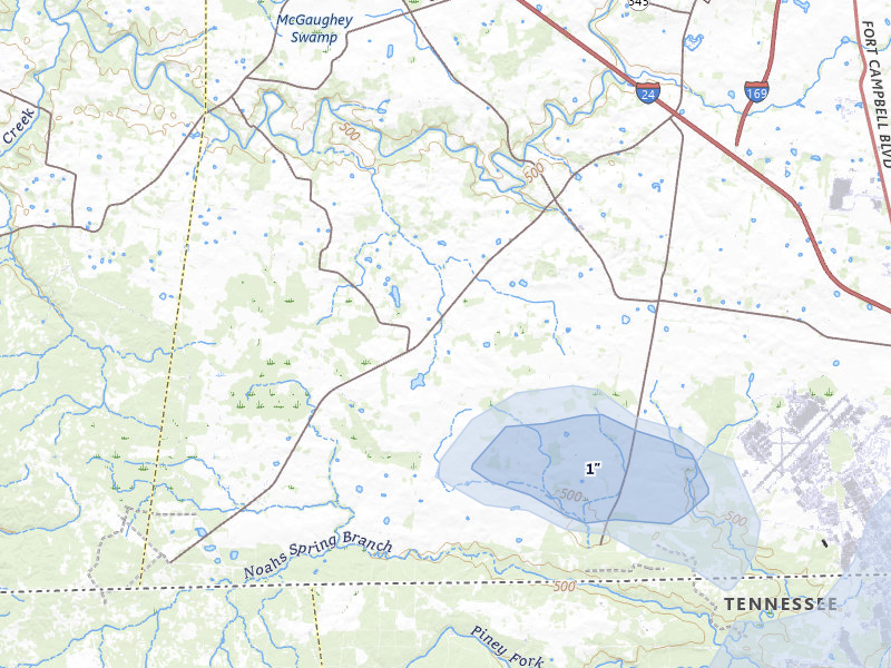 NEXRAD radar-signature map of the hail storm over Herndon, KY on Jul 5, 2026