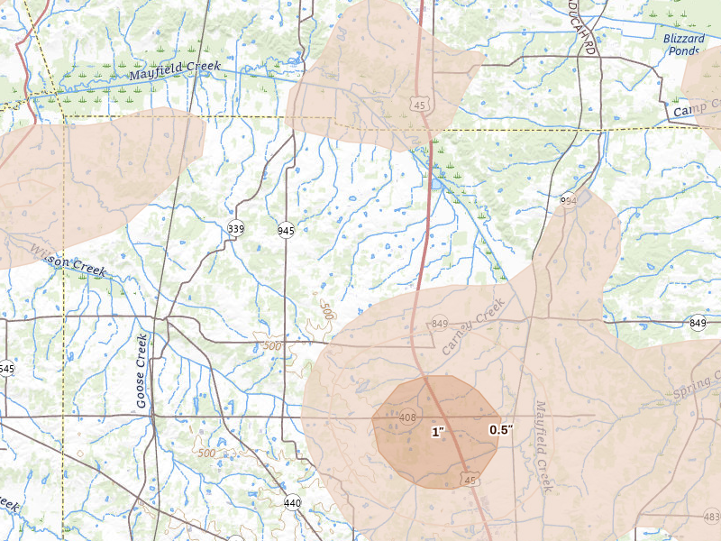 Radar-estimated hail-size map of the storm over Hickory, KY