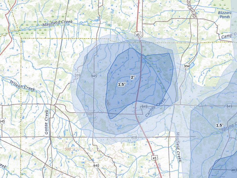 NEXRAD radar-signature map of the hail storm over Hickory, KY on Jul 3, 2026