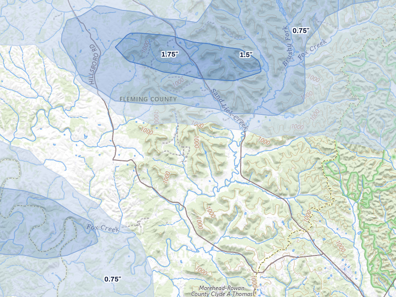 NEXRAD radar-signature map of the hail storm over Hillsboro, KY on Aug 22, 2026