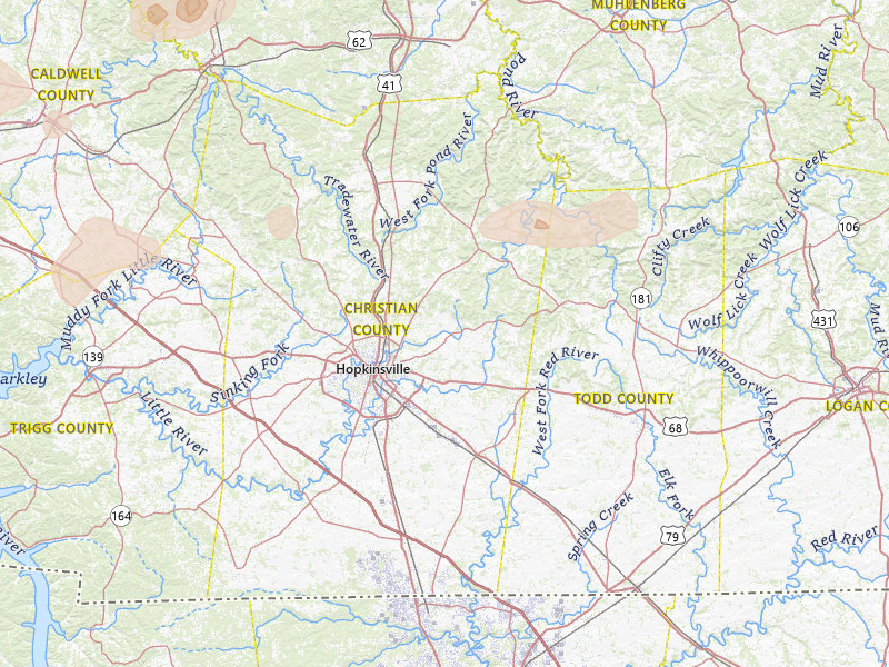 Radar-estimated hail-size map of the storm over Hopkinsville, KY on Jul 9, 2026