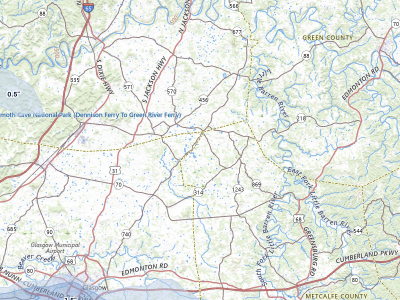 NEXRAD radar-signature map of the hail storm over Horse Cave, KY on Jul 9, 2026