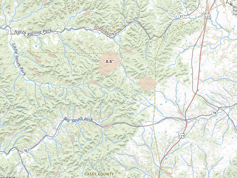 Radar-estimated hail-size map of the storm over Hustonville, KY