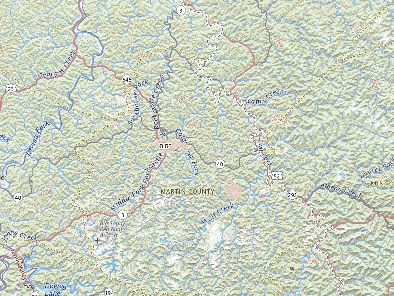 Radar-estimated hail-size map of the storm over Inez, KY on Aug 6, 2026