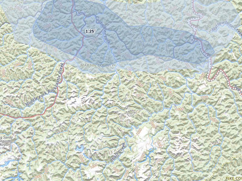 NEXRAD radar-signature map of the hail storm over Inez, KY on Aug 6, 2026