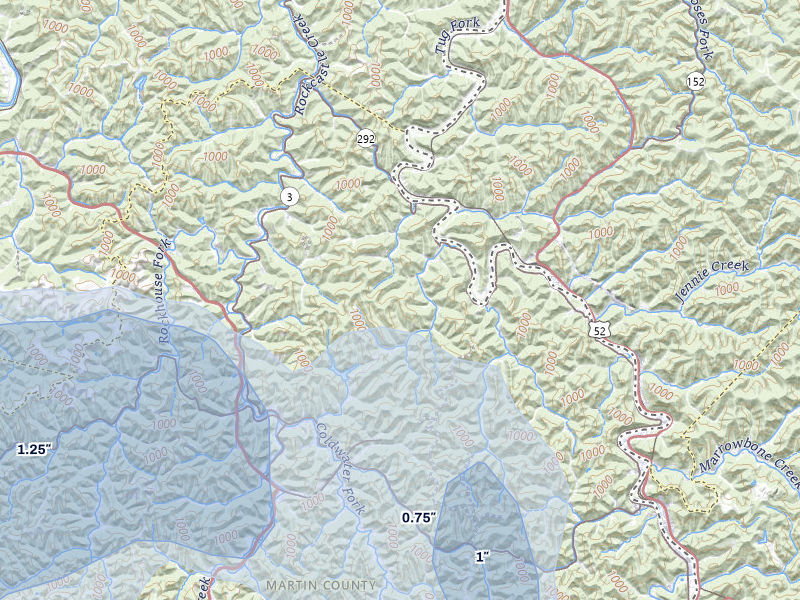 NEXRAD radar-signature map of the hail storm over Inez, KY on Aug 9, 2026