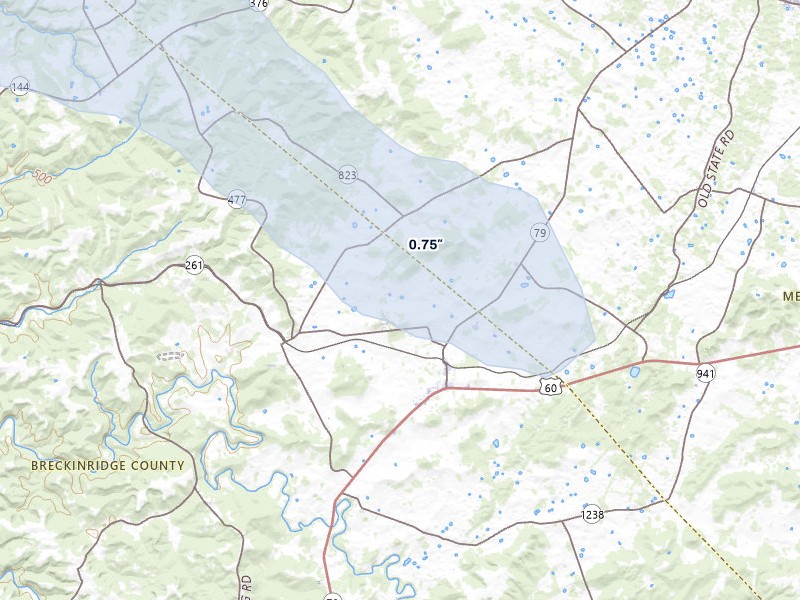 NEXRAD radar-signature map of the hail storm over Irvington, KY on May 3, 2026