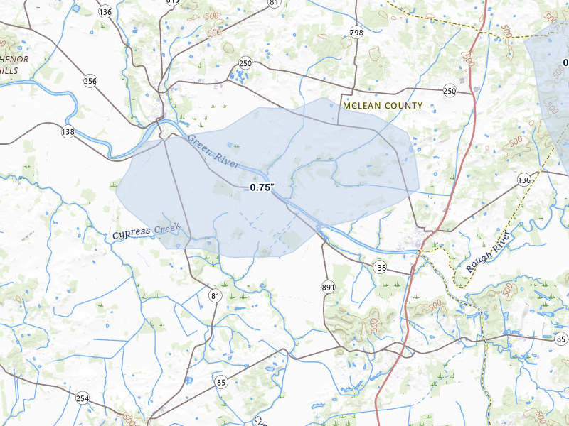 NEXRAD radar-signature map of the hail storm over Island, KY on Jun 27, 2026