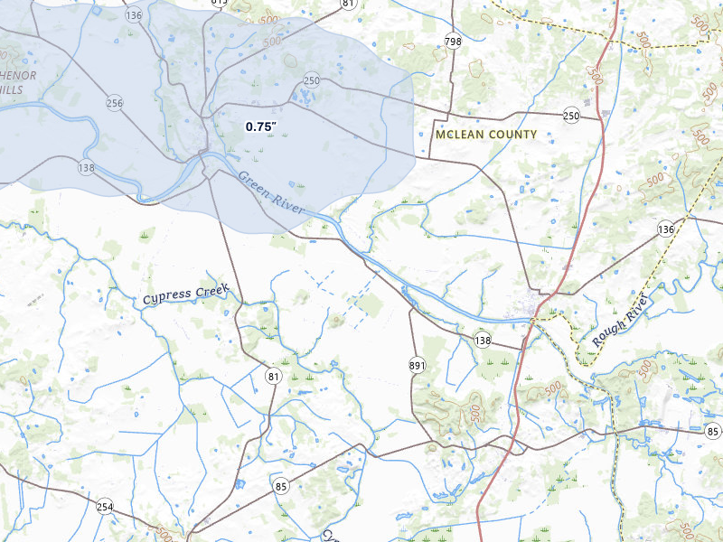 NEXRAD radar-signature map of the hail storm over Island, KY on Jul 26, 2026