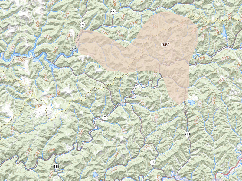 Radar-estimated hail-size map of the storm over Isom, KY on Aug 11, 2026