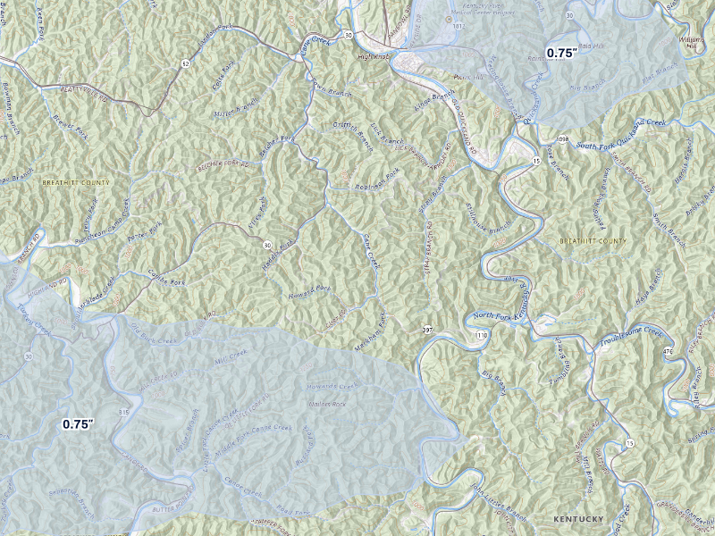 NEXRAD radar-signature map of the hail storm over Jackson, KY on Aug 22, 2026