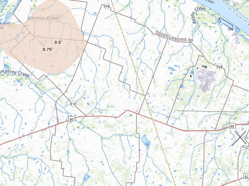 Radar-estimated hail-size map of the storm over Kevil, KY on Jun 1, 2026