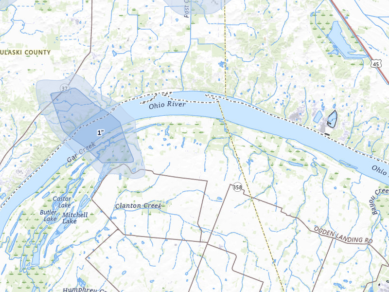 NEXRAD radar-signature map of the hail storm over Kevil, KY on Jul 8, 2026
