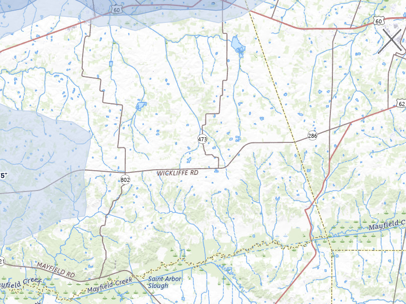 NEXRAD radar-signature map of the hail over La Center, KY