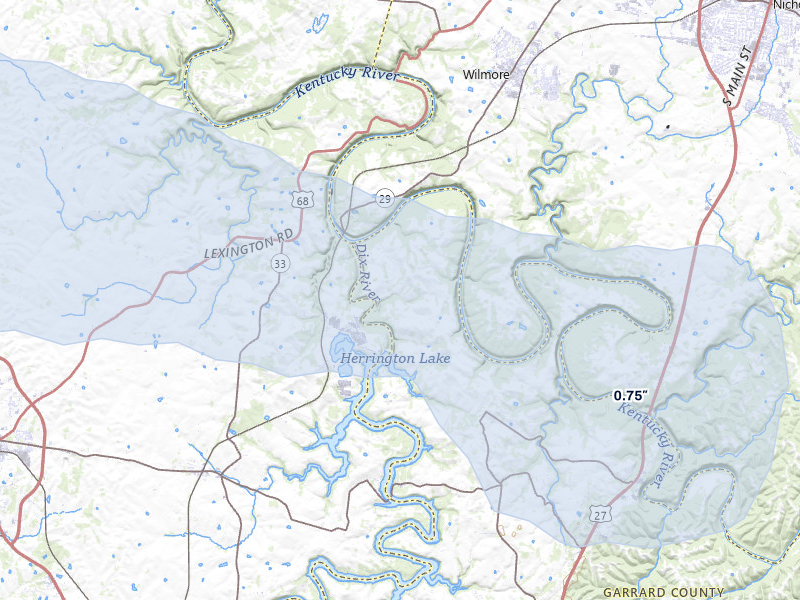 NEXRAD radar-signature map of the hail over Lancaster, KY