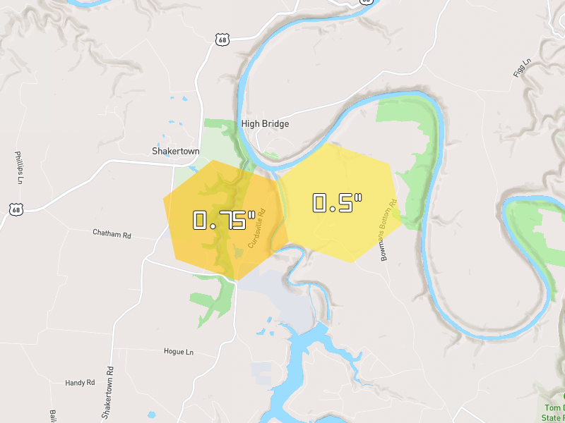 Hail map of Lancaster, KY on Jul 21, 2026, hail up to 0.75"