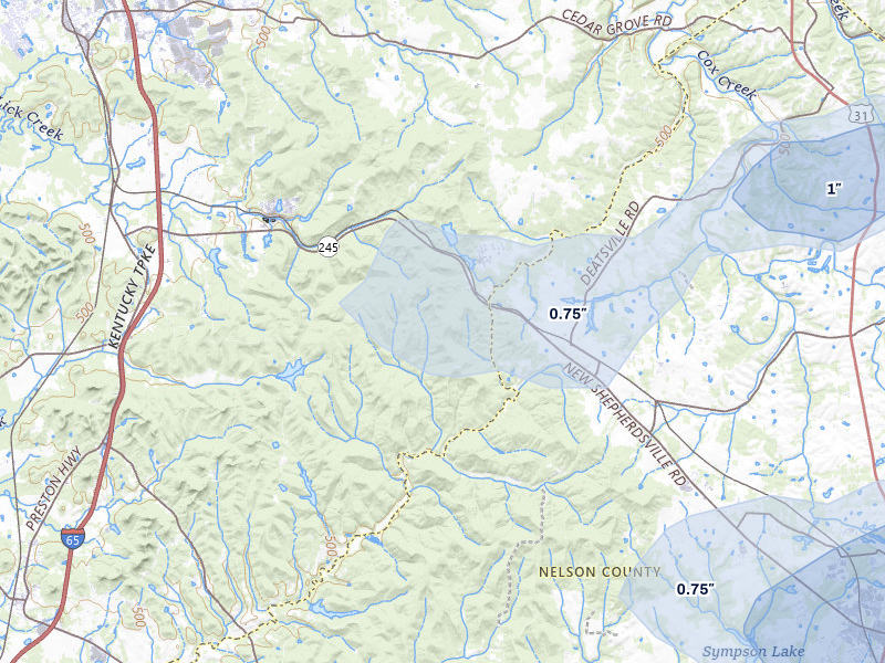 NEXRAD radar-signature map of the hail storm over Lebanon Junction, KY on Apr 1, 2026