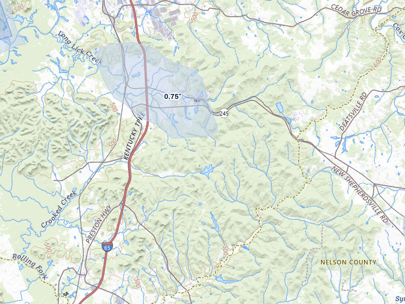 NEXRAD radar-signature map of the hail storm over Lebanon Junction, KY on Aug 11, 2026