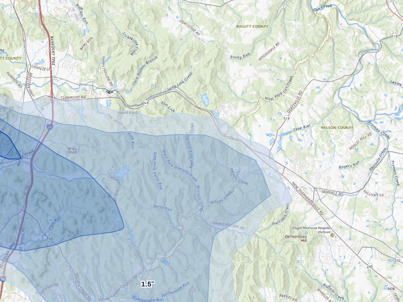 NEXRAD radar-signature map of the hail storm over Lebanon Junction, KY on Aug 16, 2026