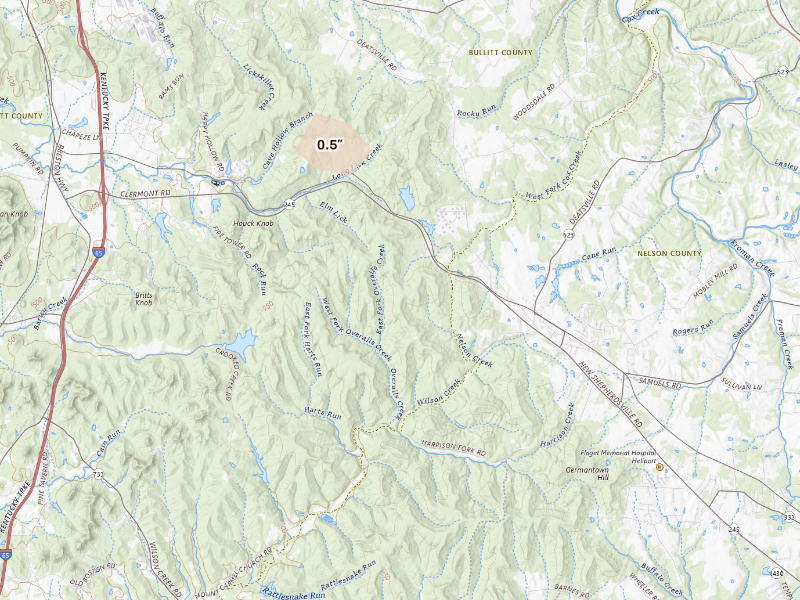 Radar-estimated hail-size map of the storm over Lebanon Junction, KY on Sep 18, 2026