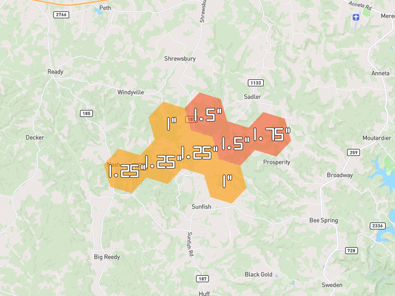 Hail map of Leitchfield, KY on Jul 11, 2026, hail up to 1.75"