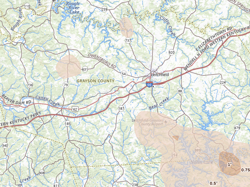 Radar-estimated hail-size map of the storm over Leitchfield, KY