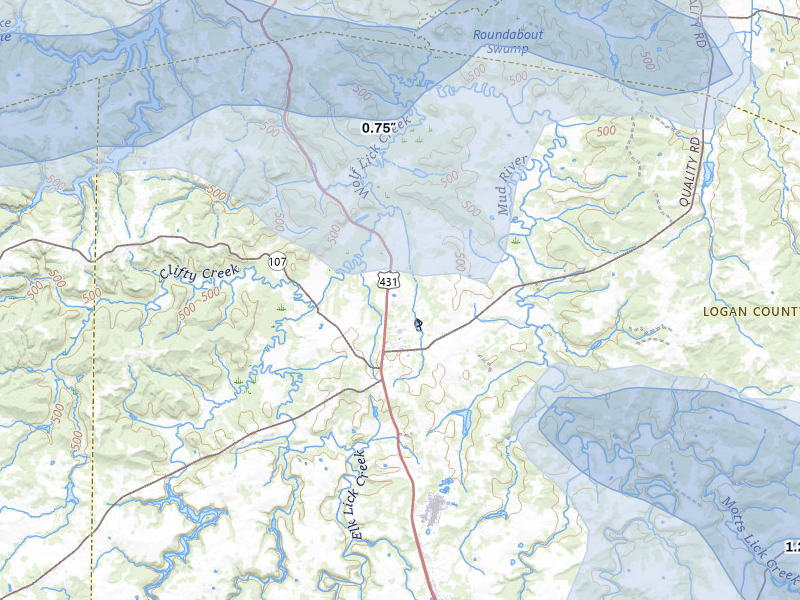 NEXRAD radar-signature map of the hail over Lewisburg, KY