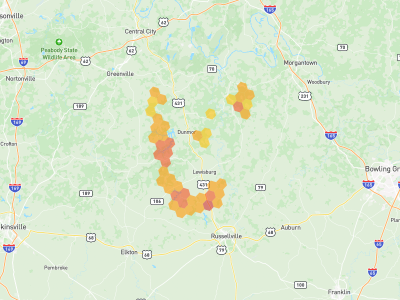 Hail map of Lewisburg, KY on Jul 3, 2026, hail up to 2"