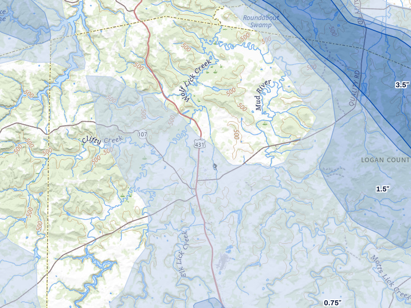 NEXRAD radar-signature map of the hail over Lewisburg, KY